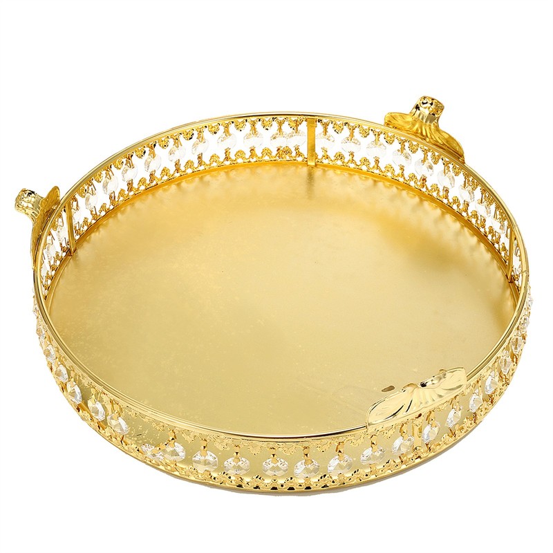 18in Round Mirror Cake Stand Crystal Metal Dessert Display Tray Gold Silver gallery