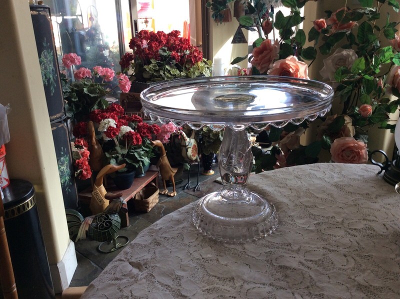 EAPG PRESS GLASS TREE OF LIFE W/HAND PEDESTAL ANTIQUE VICTORIAN CAKE STAND.