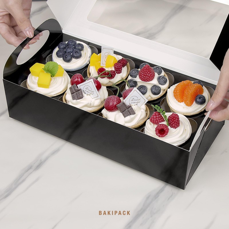 15 PCS Black Cupcake Boxes 8Count With Window & Inserts Bakery Containers gallery