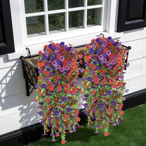 PCS Artificial Fake Hanging Flowers for Outdoor 4 Red Brown Purple Deep Purple gallery