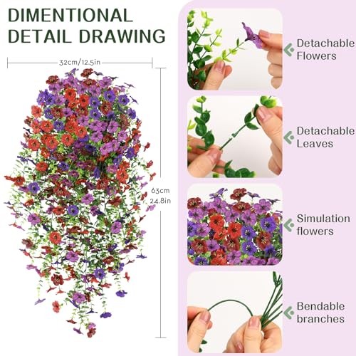 PCS Artificial Fake Hanging Flowers for Outdoor 4 Red Brown Purple Deep Purple gallery
