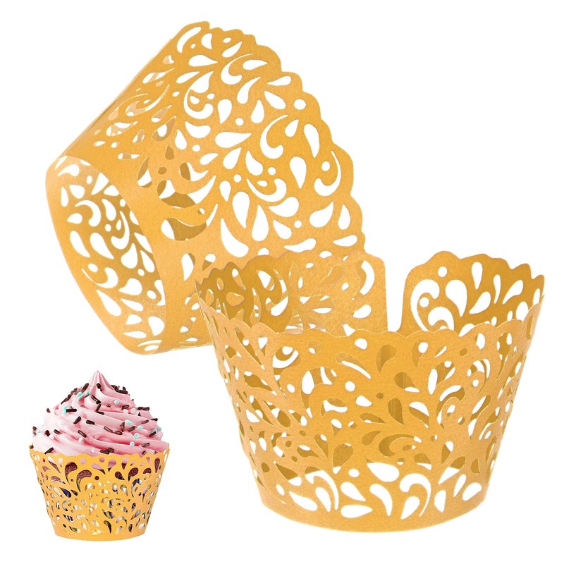 50-Pack Water Drop Cupcake Liners for Wedding Party Decoration[Gold Tone]