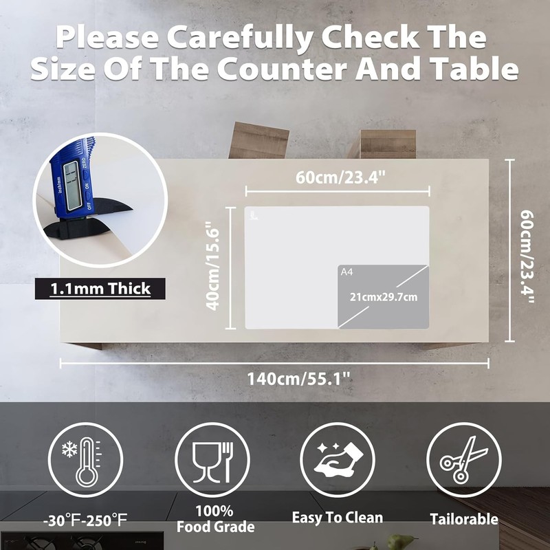 Thick Silicone Counter Mat Large 23.4"by15.6", Heat 23.4"L x 15.6"W, Clear gallery
