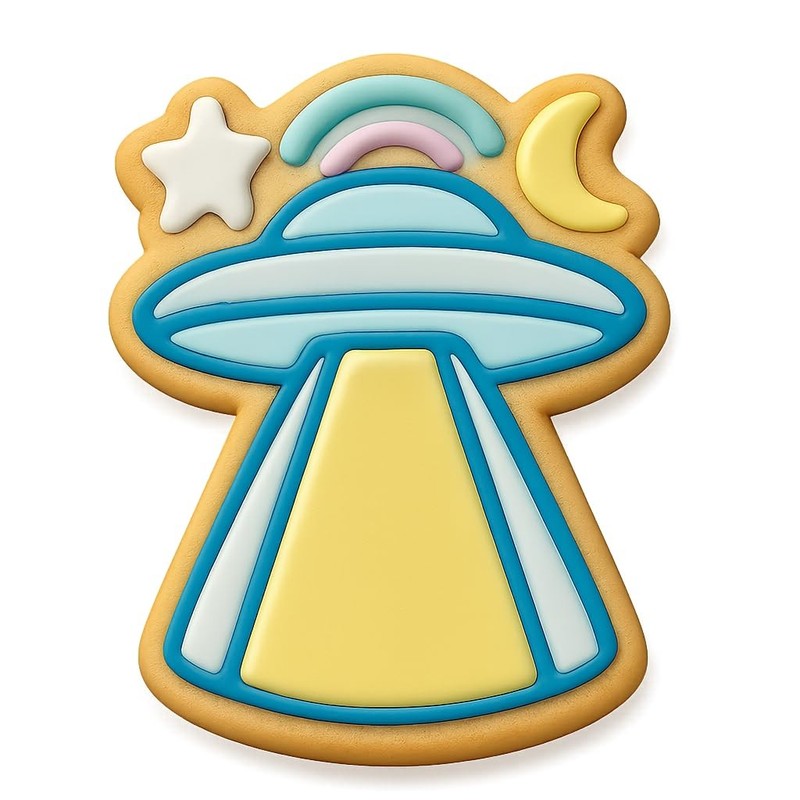 Nighttime UFO Abduct Cookie Cutter & Stamp, Fondant & Clay – 4×3