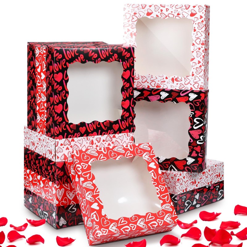 12 Pieces Valentine’s Day Cookie Boxes Bakery Box with Window for Cake PVC He…