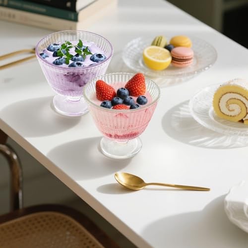 6 Pack Glass Dessert Bowls Set, 10 Oz Vintage Ice Cream Cups with Pedestal, gallery