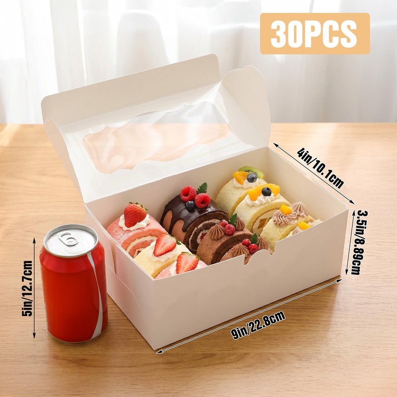 30Pcs White Cookie Boxes with Clear Window, Sturdy Loaf Cake Boxes for Roll C... gallery