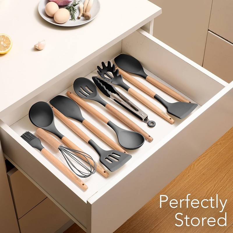 11-Piece Silicone Kitchen Utensils Set with Non Spatula, Tongs, gallery