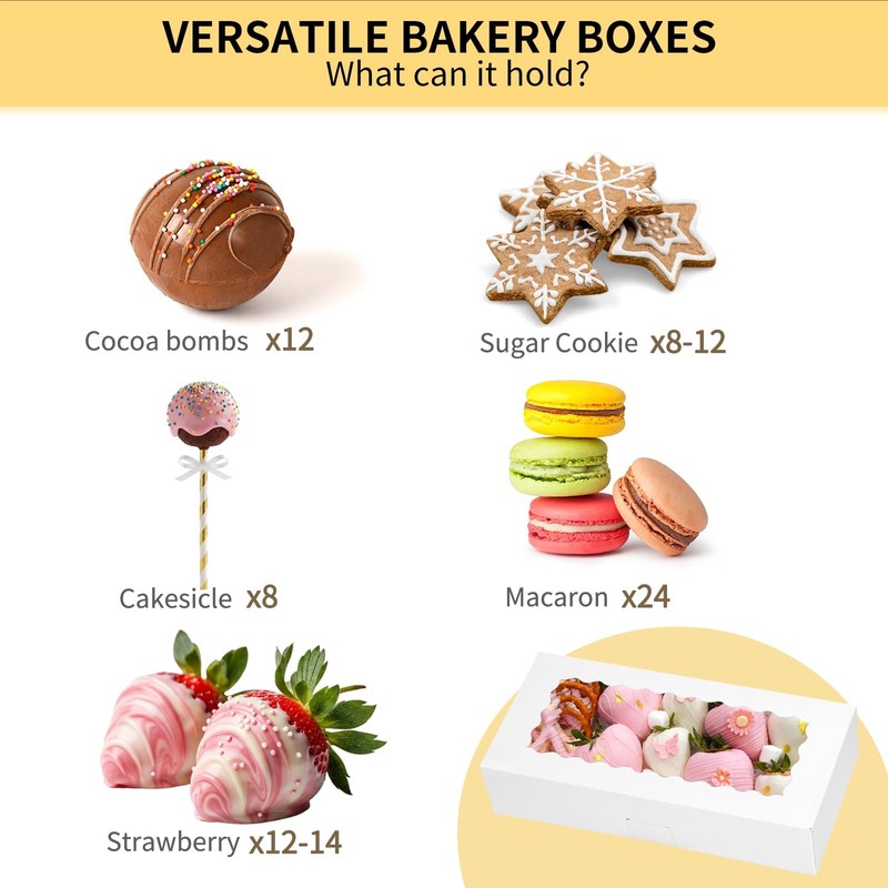 30pcs Auto-Popup Cookie Boxes, 12x5.5x2.5 Inch White Bakery with Window for T... gallery