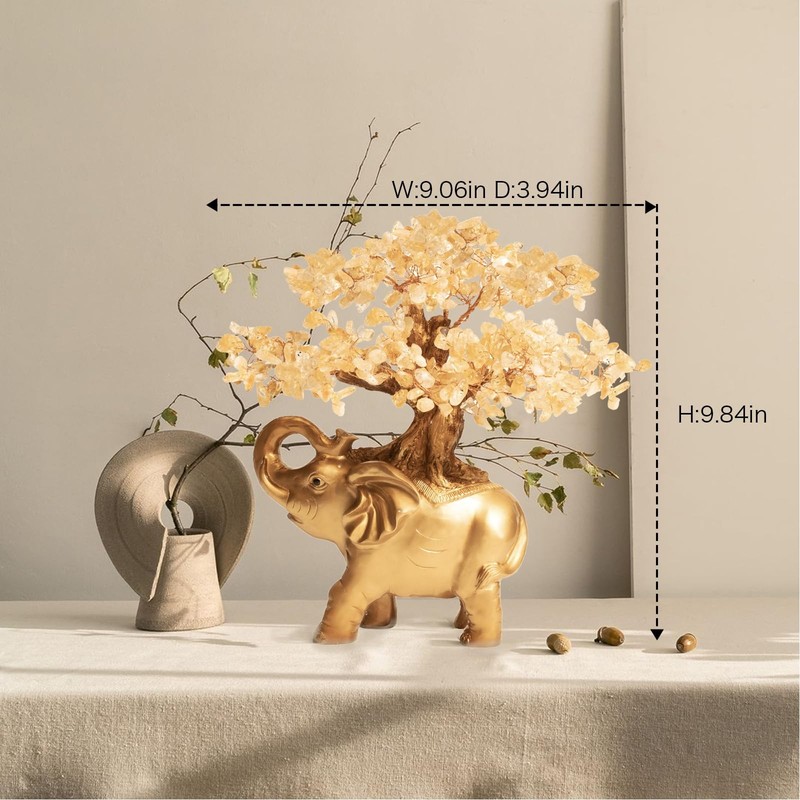 Gemboury Citrine Crystal Money Tree On Gold Mini Elephant Statue 10Gemstone gallery