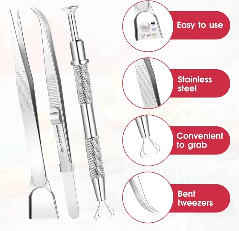 4PCS Cake Decorating Sprinkle Tools Set Pearl Grabber Tweezers & Spoon gallery