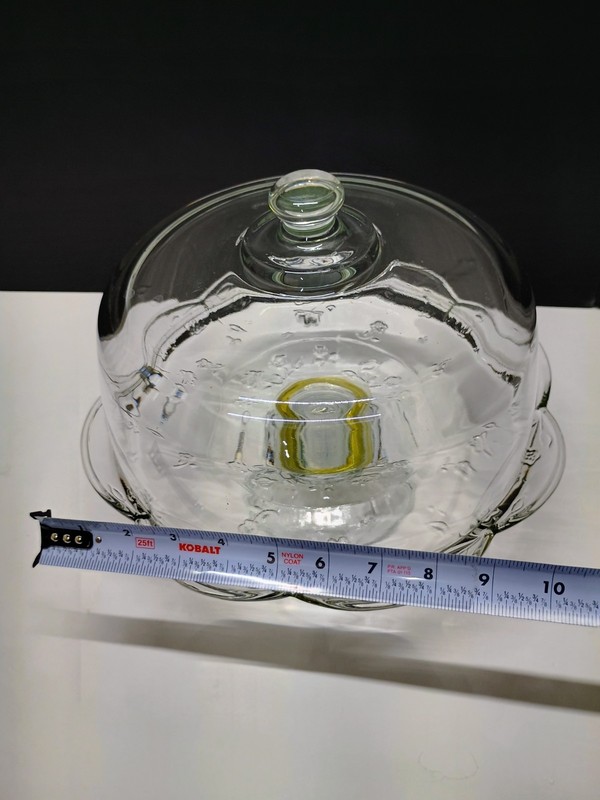 Vintage Anchor Hocking glass cake stand with dome Savannah Clear pattern retired gallery