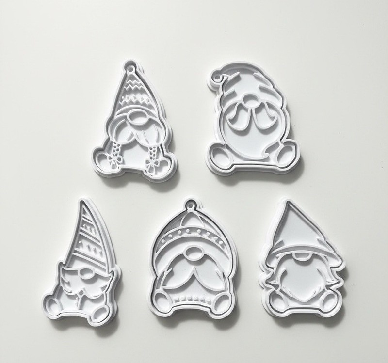 5 Pack Gnome Cookie Cutters with Stamps 3D Printed Garden Gnome Kitchen Gadgets