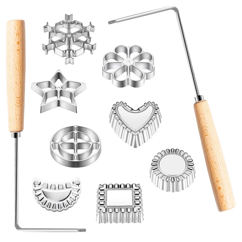Rosette Maker 8 Heads 2 Handle 10 PCS Bunuelos Mold Waffle Cookie Stamp Tool