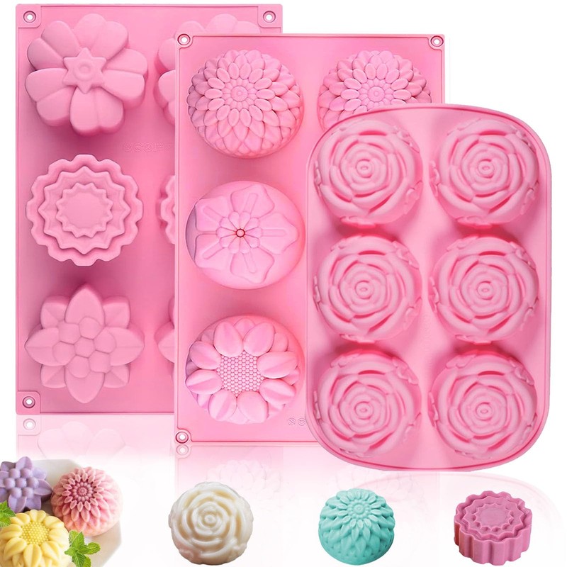 3 Pack Silicone Soap Molds,Flowers Mold for 3pcs-Flowers Molds