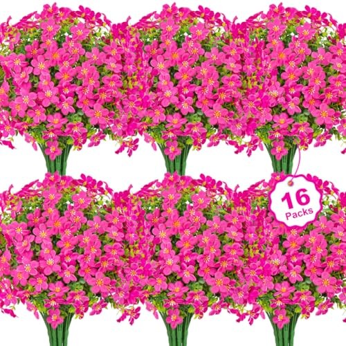 16 Bundles Artificial Flowers for Outdoors Decoration Fake Silk Flowers Fuchsia gallery