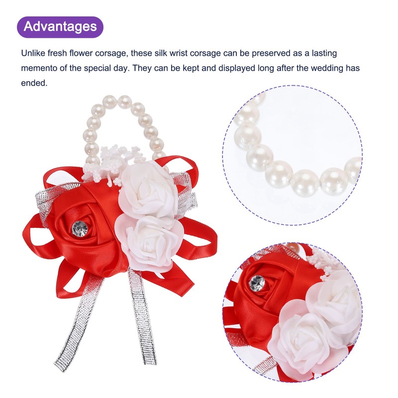 Wrist Corsage Artificial Flower Bracelets Pack of 4 Rose Wrist Red gallery