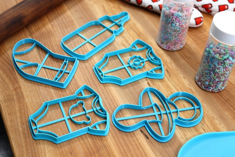 Baby Shower Cookie Cutters - Infant Bottle, Pacifier, Infant Sock, Flower gallery