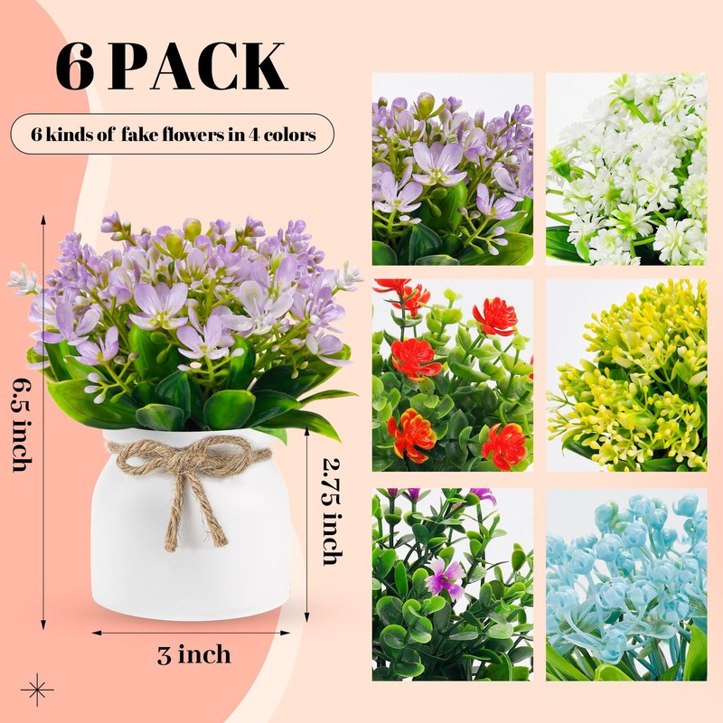 Der Rose 6 Pack Fake Plants Flowers Small Artificial Faux Plants In Plastic gallery