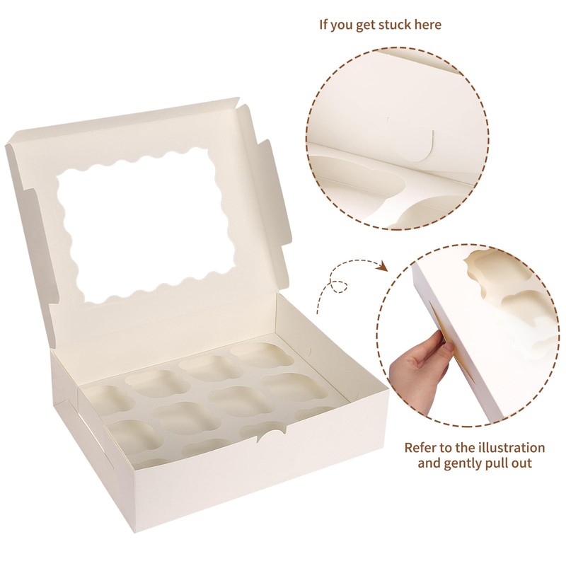 20 PCS Cupcake Boxes 12 Count 13x10x3.5 Inch White Containers Bakery Holders gallery