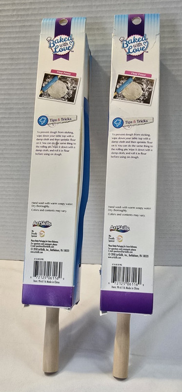 Artskills Baked With Love Non-stick Rolling Pin- lot of 2 NEW - blue/wood handle gallery
