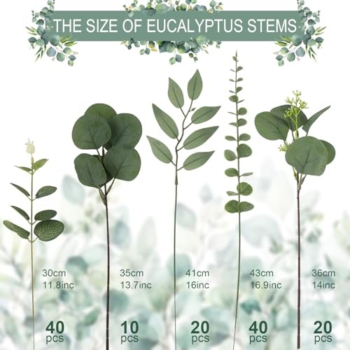 Pcs Artificial Mixed Eucalyptus Stems Bulk, 5 Kinds of Fauxery 130 Green gallery