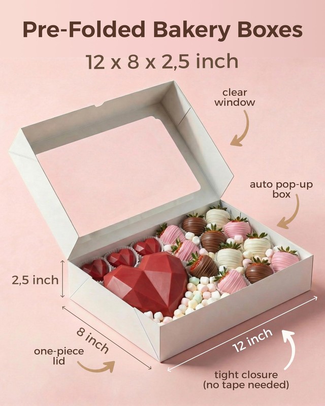20Pcs Cookie Boxes with Window 12X8X2.5 Inch, Large Bakery Boxes, Auto-Popup Tre gallery