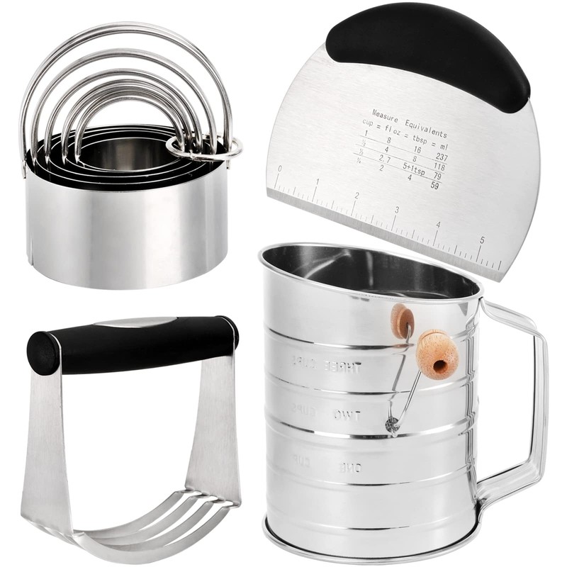 Pastry Cutter, Dough Blender, 3 Cup Flour Sifter and Biscuit Cutter, 8 Pieces…