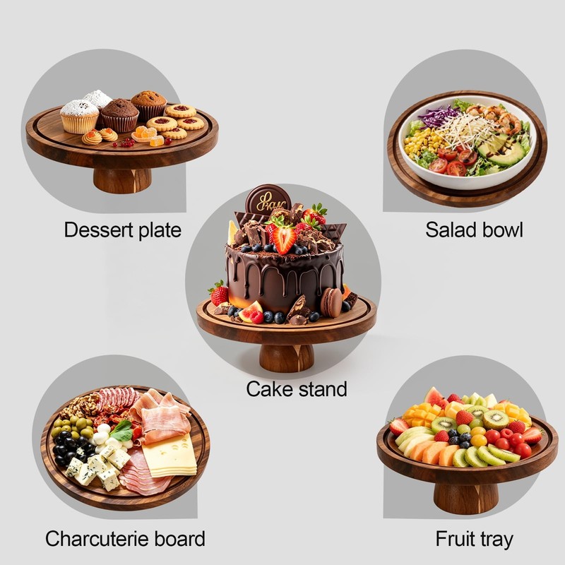 Acacia Wood Cake Stand with Lid, 12in Cake Stand with Acrylic Dome (Not Glass... gallery