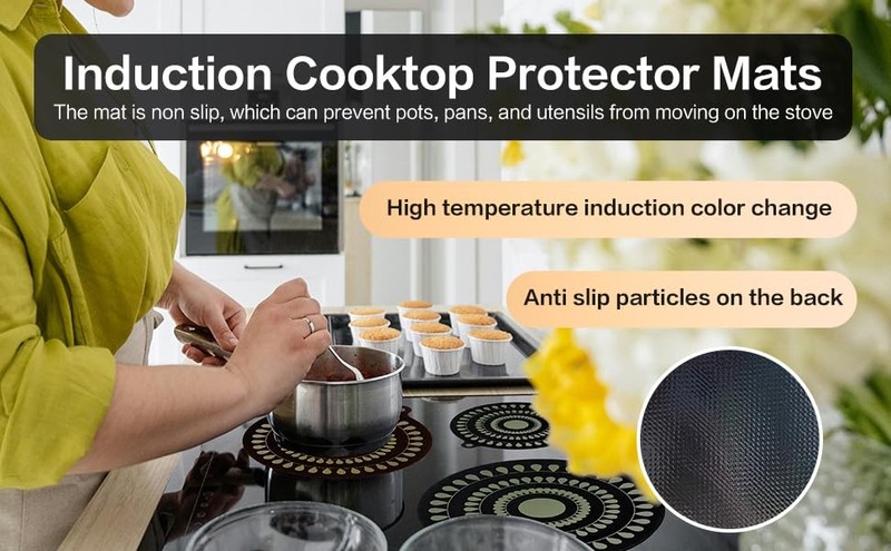 9.5 Inch Thermochromic Silicone Induction Cooktop Protect Mat,2Pcs Induction gallery