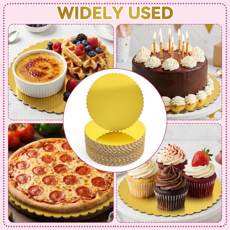 50 Pcs 12 Inch Gold Cake Board Rounds, Disposable Scalloped Edge Cake Cardboa... gallery