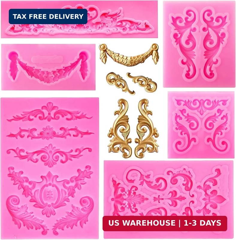Baroque Style Silicone Molds, Curlicues Scroll Lace Fondant Molds, Vintage Relie