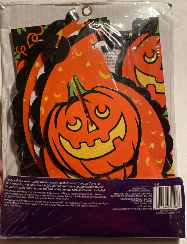 VTG Wilton Pumpkin Jack O Lantern Cupcake Treat Stand, Boo! Scary! Halloween gallery