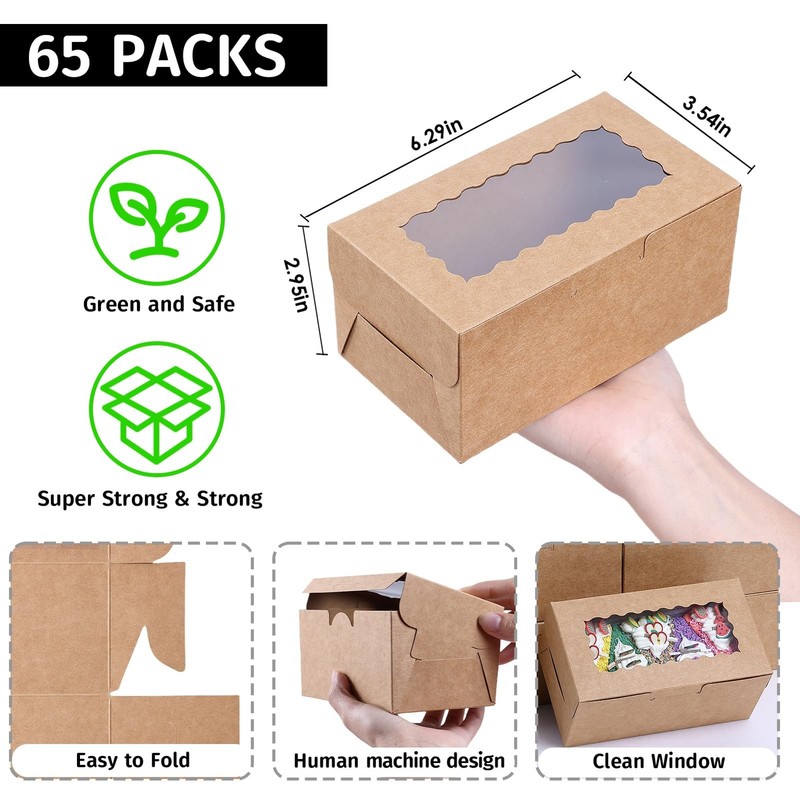 65 PCS Bakery Boxes with Window Brown - 6.29x3.54x2.95 Inches Cookie, Pastry,... gallery