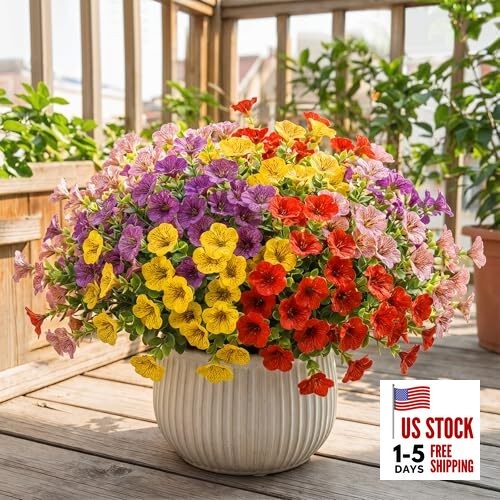 Artificial Flowers, Artificial 12 Mix1(red+pink+purple+yellow+orange+rose Red)