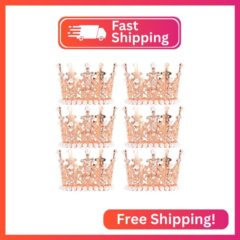ZUYYON 6 Pcs Mini Crown Cake Topper Tiny Tiara Cake Decor Pearl Crystal Vintage