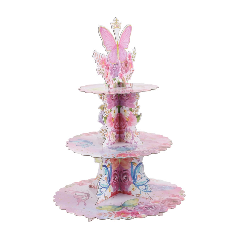 3-Tier Butterfly Pattern Cupcake Stand Tower for Birthday Wedding Party