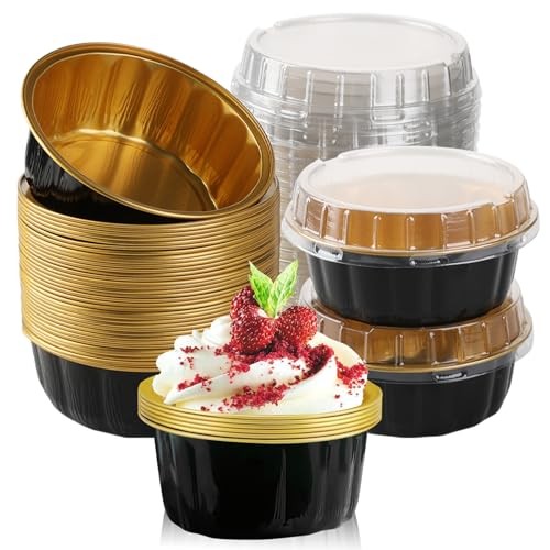 100 Pcs 8 oz Aluminum Foil Cup with Lids Disposable Ramekins Black, Gold, 8 oz gallery