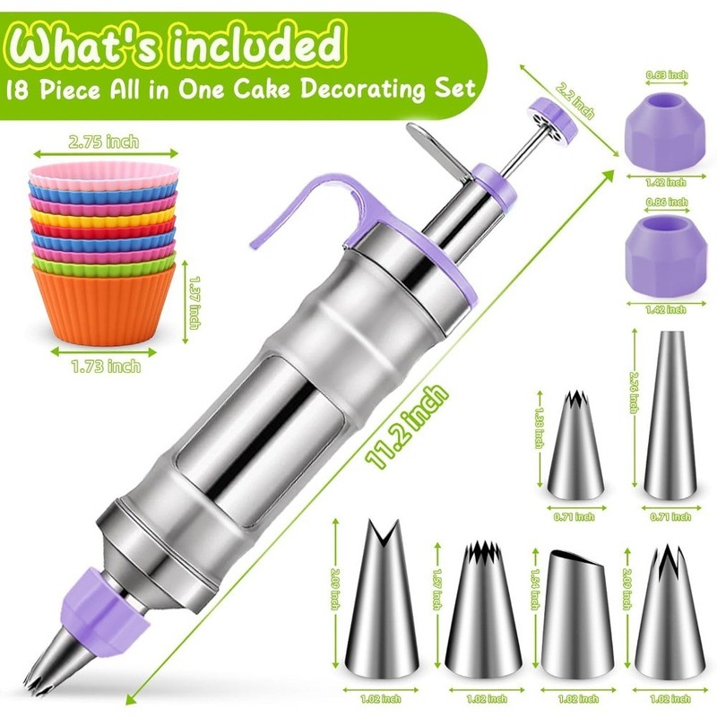 Cake Decorating Syringe Set with 6 Piping Tips and 9 Silicone Cupcake Cups gallery
