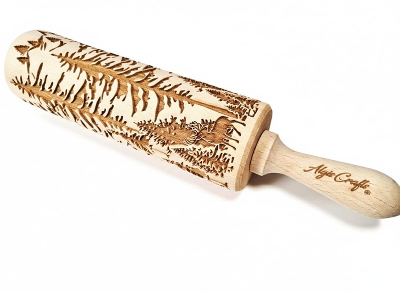 FOREST embossing rolling pin. Engraved wooden embossed dough roller for embos…