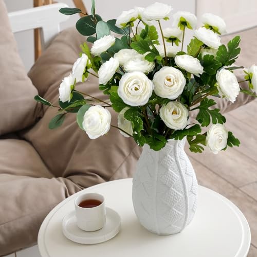 6 Pcs 27.5inch Ranunculus Artificial Flowers 18 Head White Faux Silk gallery