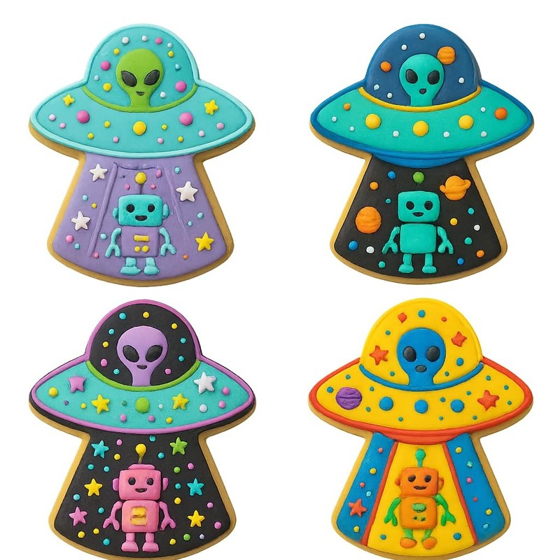 UFO & Robot Cookie Cutter & Stamp 4x2.67" for Baking Fondant Clay Embosser gallery