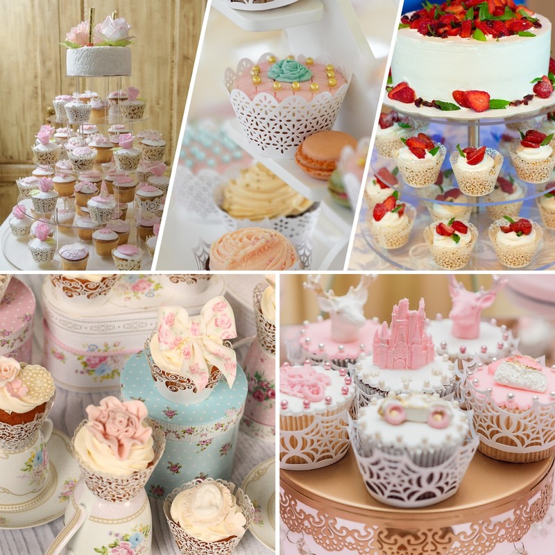 50 Pcs Cupcake Wrappers for Decoration Baking Cake Blue (Vine, Reflective Paper) gallery