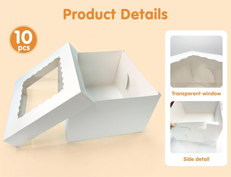 10 Pcs Cake Boxes,12X12X8 Inches White Bakery Boxe with Window,Tall Dessert Boxe gallery