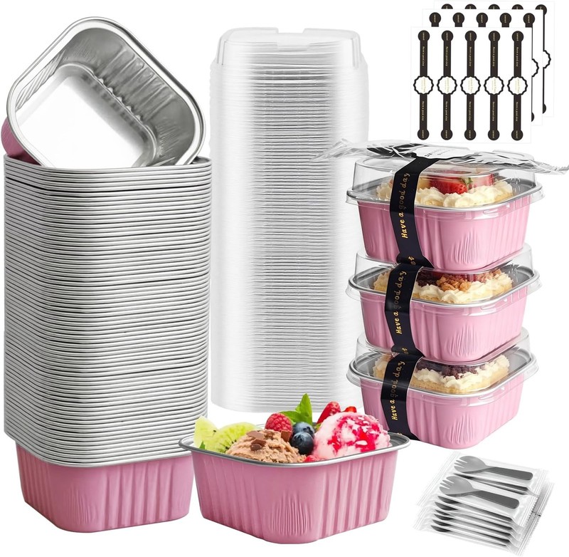 Mini Cake Pans With Lids 5oz, 50 Pack Mini Loaf Pans with Lids, Aluminum Foil…