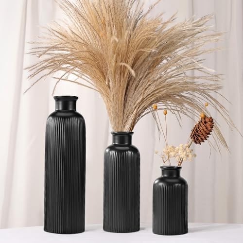 Small Ceramic Vase Set of 3, Boho Modern Flower Vase Room Decor, Black gallery