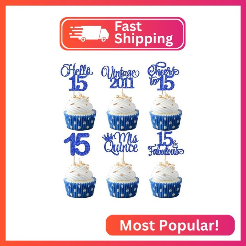 Rsstarxi 24 Pack 15th Birthday Cupcake Toppers Hello Mis Qunice 15 Fabulous Vint