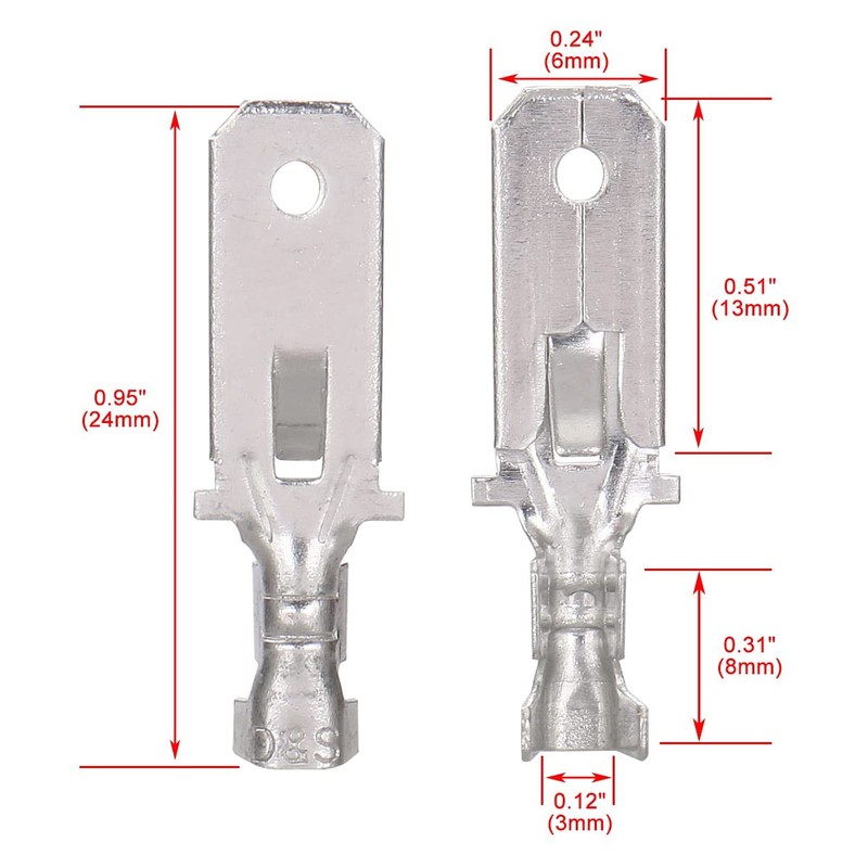 BAOMAIN 1/4" Male Spade Terminals, 6.3mm Non-Insulated Quick Splice Crimp Connec gallery