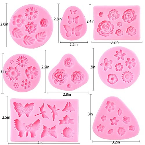Flower Fondant Molds - 8 Pcs Flower and Butterfly Candy Silicone Molds for gallery