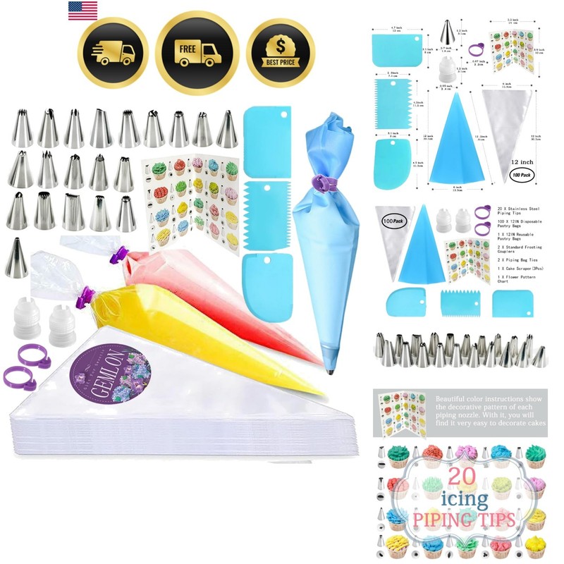 Piping Bags and Tips Set, 100PCS 12 Inch Disposable Pastry Bags with Tips Cup…